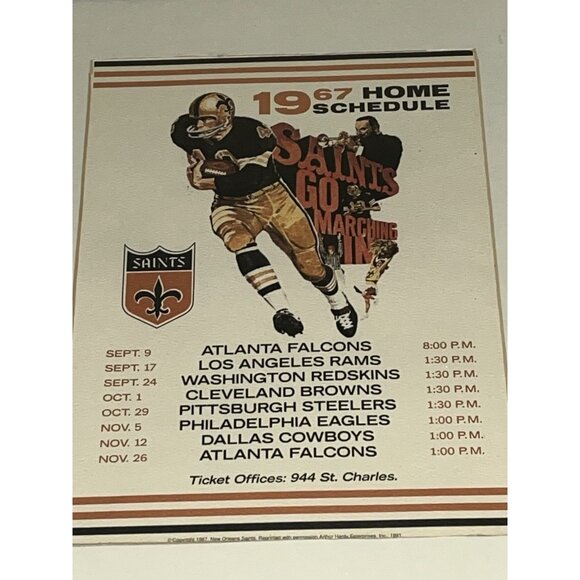 NFL New Orleans Saints 1967 Football Home Schedule Framed Matted Arthur Hardy 91 - Picture 2 of 6